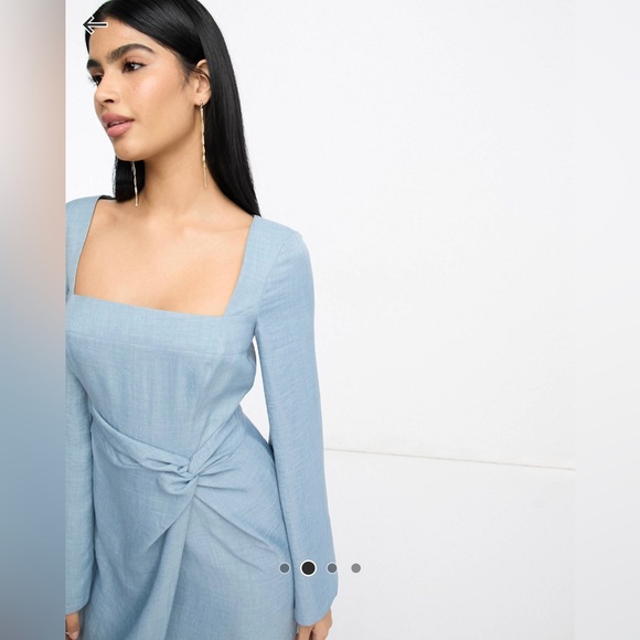 ASOS DESIGN square neck fluted mid dress in denim blue. Size US 4, small. - Picture 4 of 6